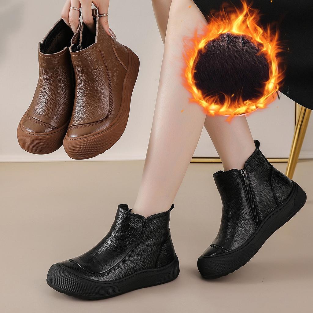 Женские зимние теплые нескользящие ботинки из коровьей кожи большого размера с мягкой подошвой, утепленные подкладкой ботильоны, водонепроницаемые хлопковые ботинки для занятий спортом на открытом воздухе