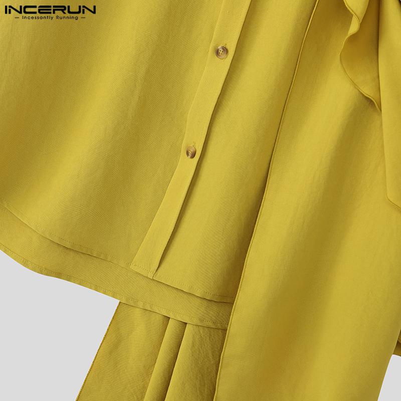 INCERUN Мужские рубашки с воротником-лацканом, коротким рукавом, пуговицами, оборками и слоями в стиле пэчворк, повседневные рубашки-накидки