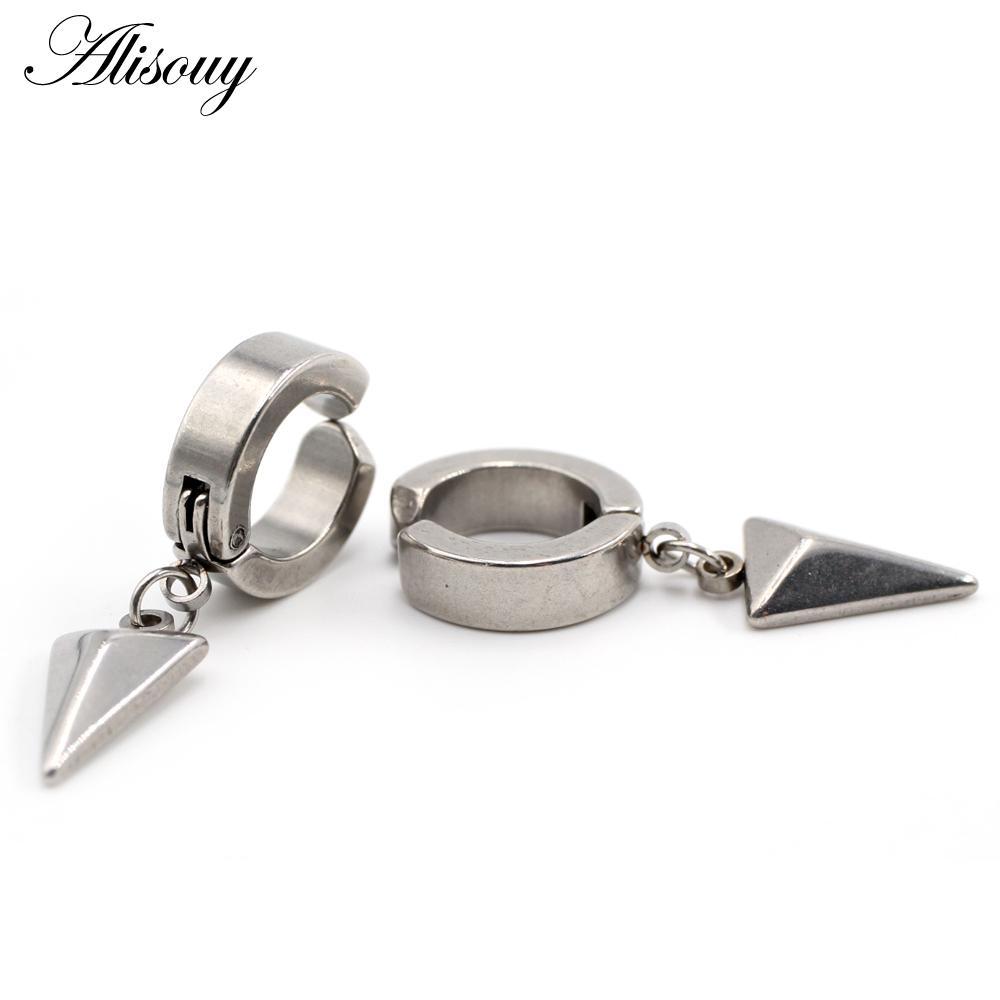 Alisouy 2 шт. серьги-гвоздики Huggie Hoop из нержавеющей стали для женщин и мужчин, треугольные серьги-подвески в стиле панк-хип-хоп, готические серьги