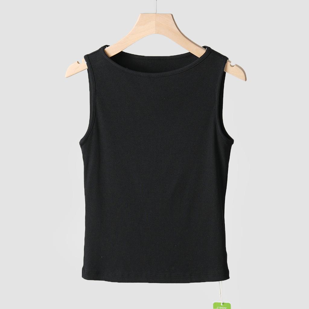 Spring and summer I-shaped pure cotton vest women's one-word neck hanging neck thin inner threaded sleeveless bottoming shirt suspender top