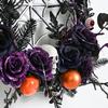 Halloween Wreath With Led Lights, Scary Halloween Rose Web Wreath Horror Skull Vine Wreath Decoration For Front Door Walls Fireplace Windows