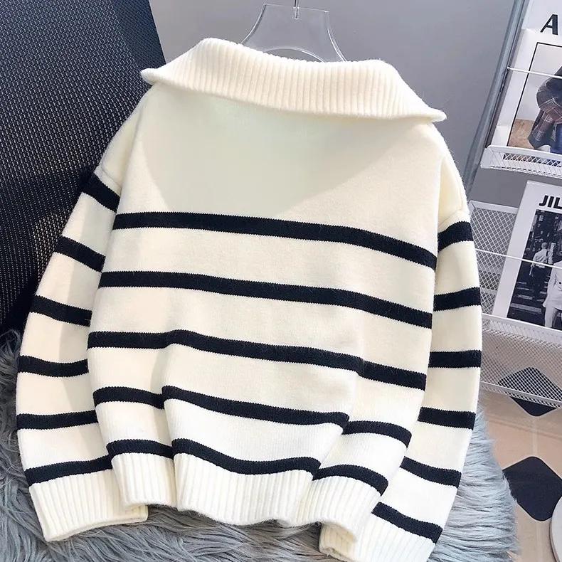 Spring and Autumn High Neck Sweater Pullover Women Underwear Zipper Stripe Underlay Short Style Sweater Female