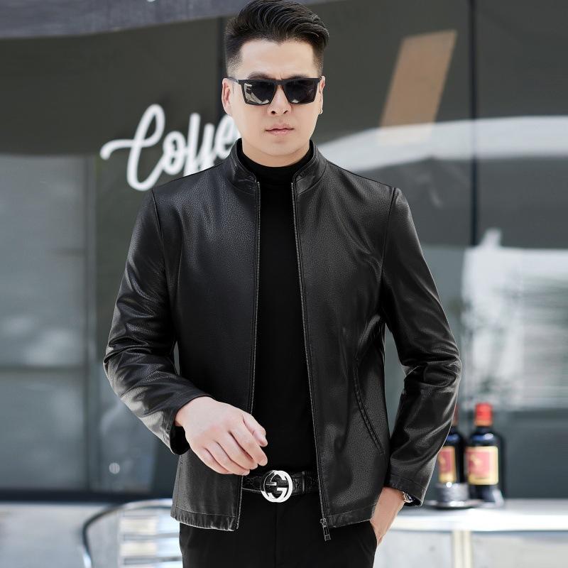 Кожаная куртка для мужчин среднего возраста, осенне-зимняя, большой размер, одинарная куртка плюс бархатная куртка-папа, тонкий срез
