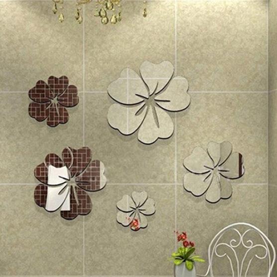 Fashion 5Pcs Flower 3D Art Mirror Wall Sticker Decal Home Office DIY Decor