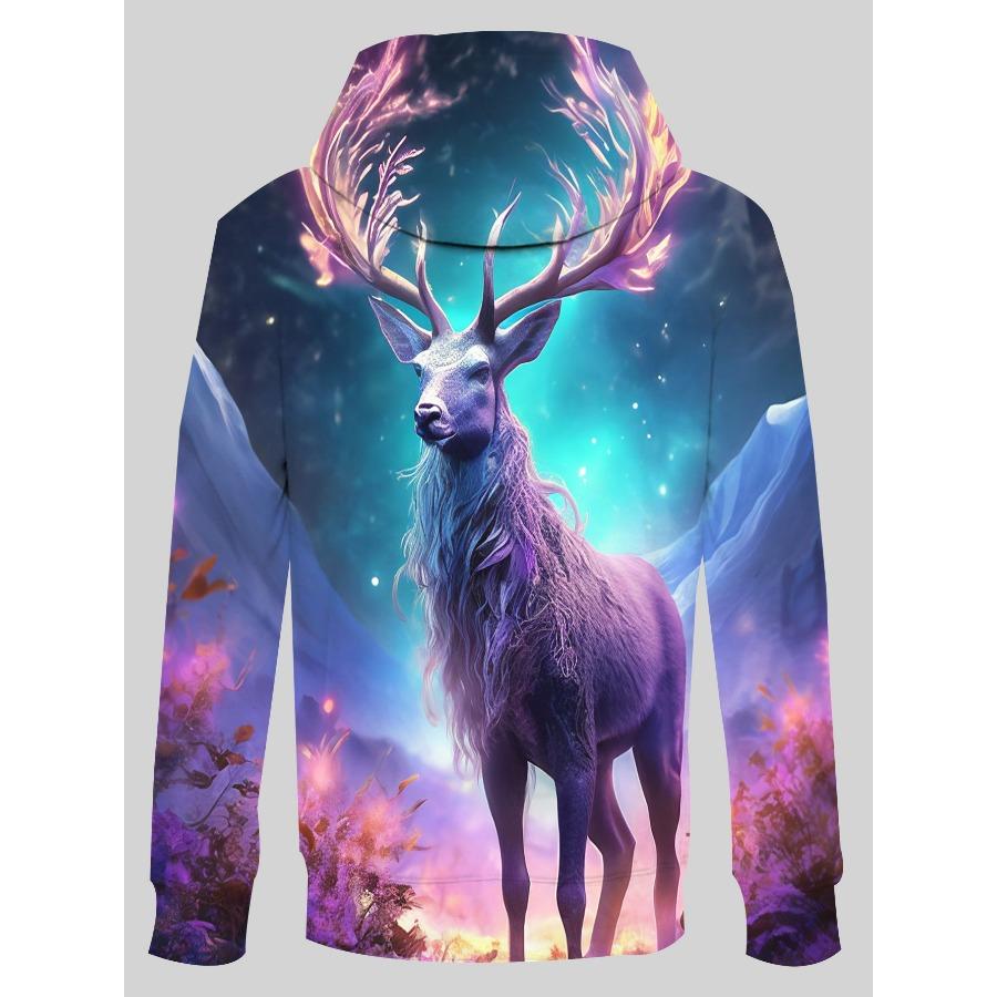 3D Printed Men's Hoodie Deer Pattern Trendy Sportswear Pullovers Long Sleeves Autumn Winter Sweatshirt