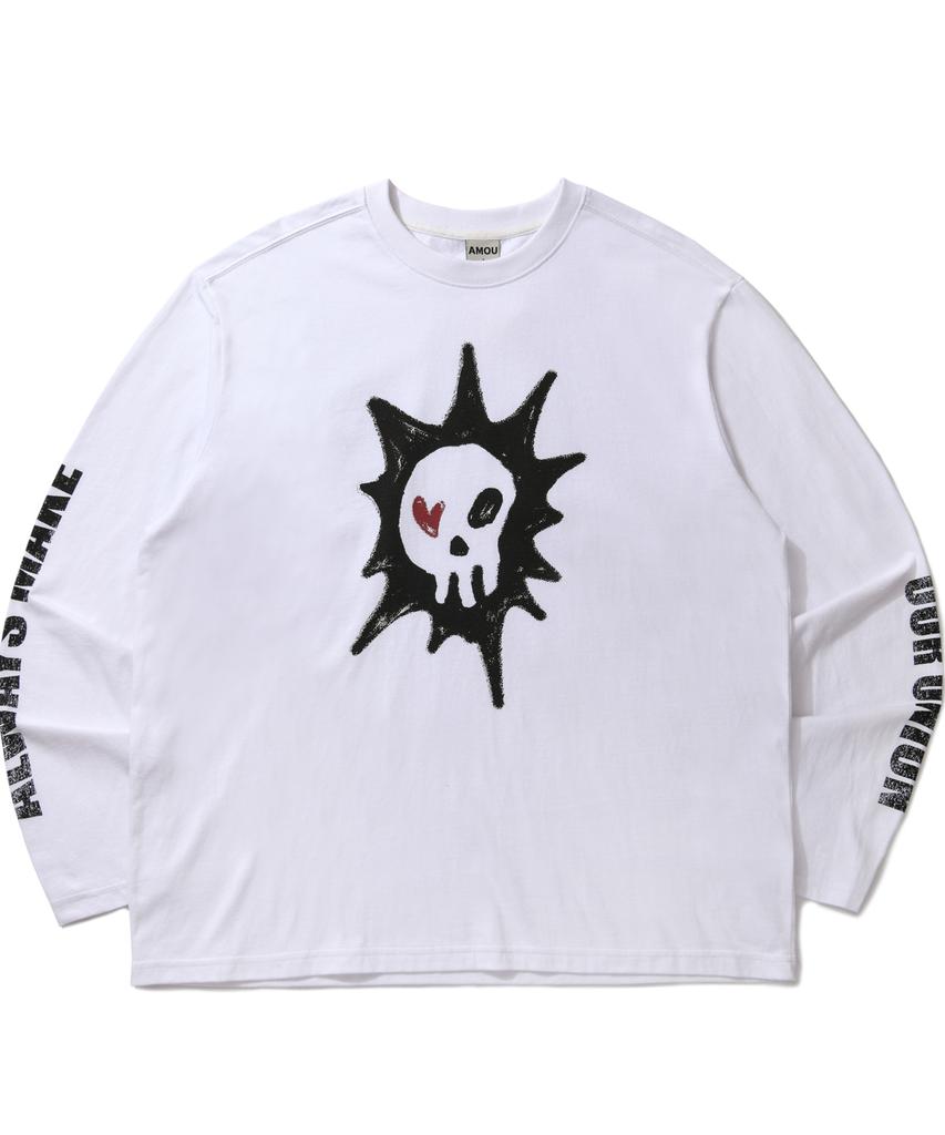 AMOU Heart Skull Long Sleeve White