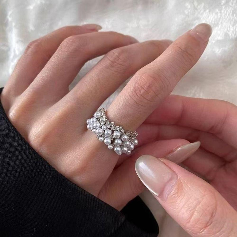 Геометрическое жемчужное открытое кольцо, нерегулярные металлические кольца, регулируемые винтажные кольца, вечеринка