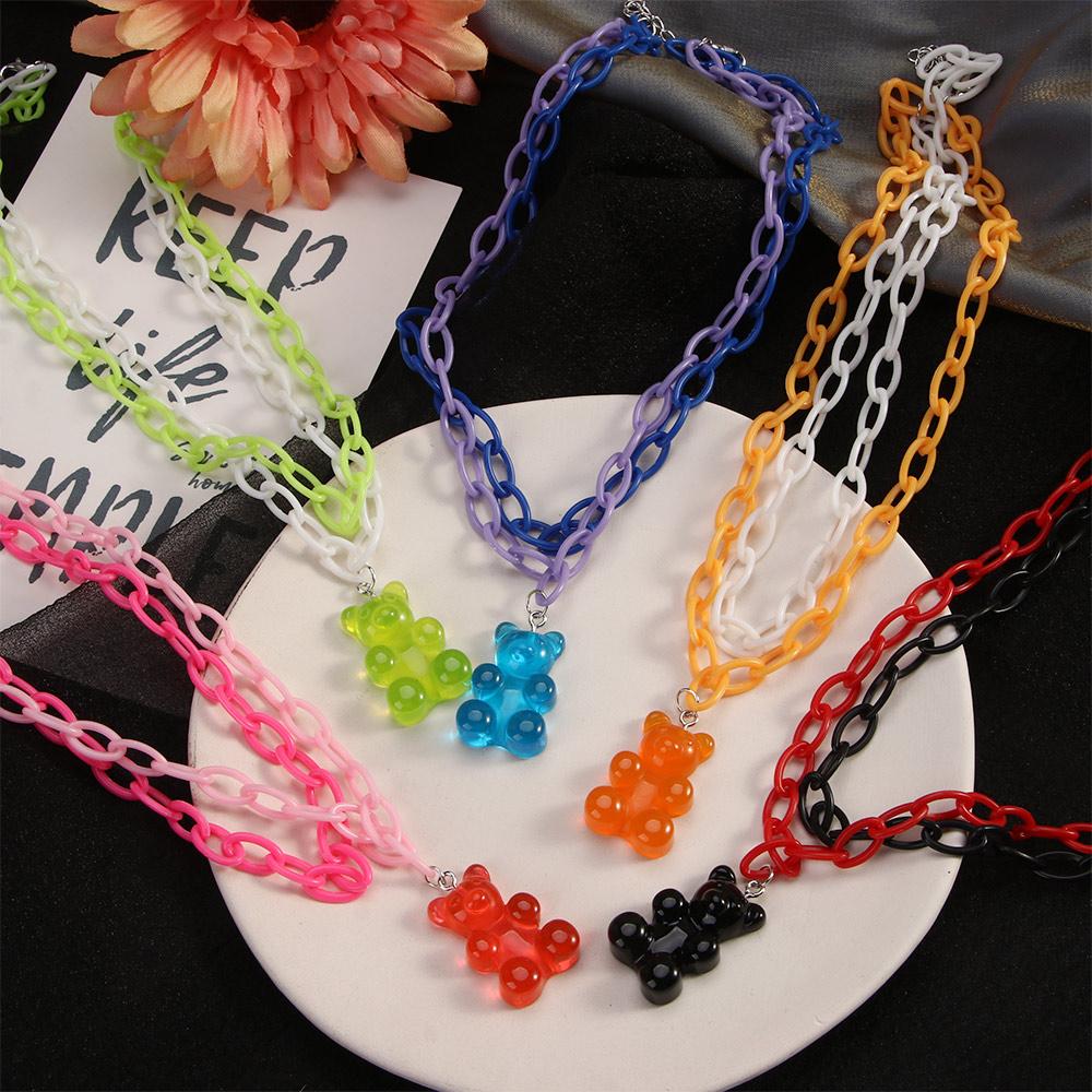Harajuku Funny Geometric Girls Women Chain Pendant Bear Necklace Cute Choker Multilayer Necklace