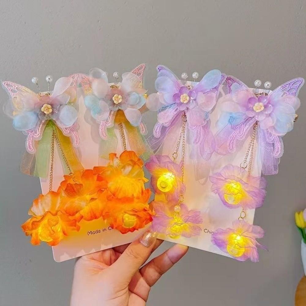 2pcs/set Luminous Flower Tassel Hair Clip Extra Large Ancient Hair Ornaments Children's Use