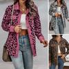 Women Spring Fall Coat Fake Chest Pocket Turn-down Collar Single-breasted Leopard Print Long Sleeves Mid Length Daily Wear Jacket
