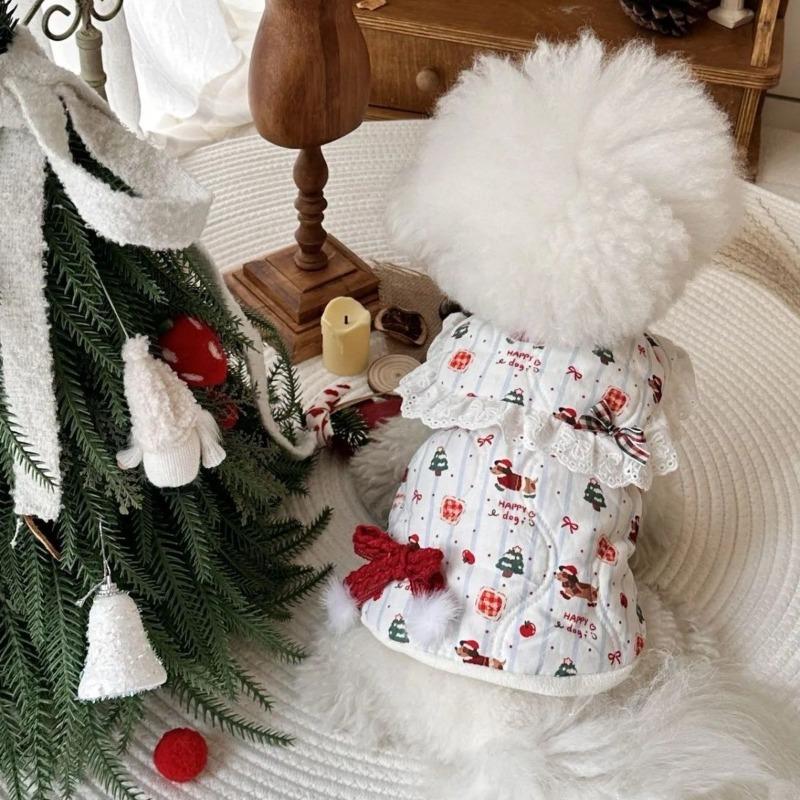 Pet Cute Jackets Winter Christmas Coat Teddy Cute Bow Vest Cat Warm Coat Dog Clothes for Small Dogs Christmas Puppy Clothes