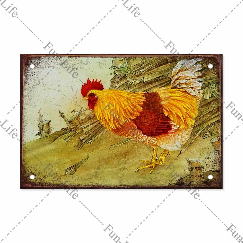 Плакат с курицей, винтажные металлические оловянные знаки, тарелка, петух, куриное яйцо, ретро-налет, бар, паб, ферма, домашний Настенный декор