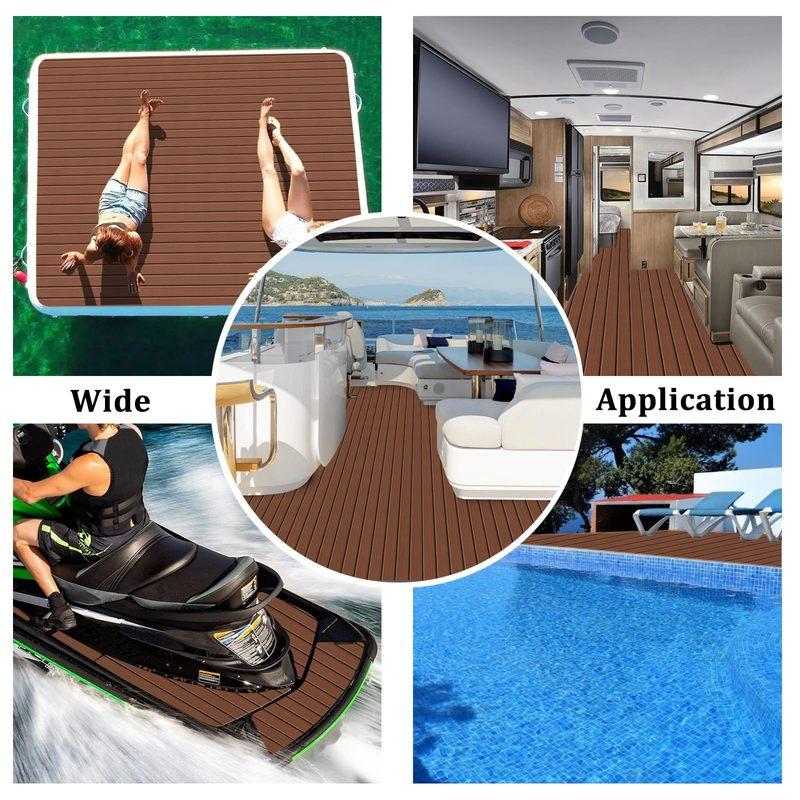 Dark Brown EVA Foam Faux Teak Boat Deck Mat Decking Sheet Yacht Flooring Anti Skid Mat Self Adhesive Vehicle Pad 2400x450x6mm