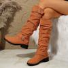 Fashion Shoes Female 2024 New Slip-on Women's Boots Fashion Belt Buckle Modern Boots Women Winter Plus Size Square Heel Knee-High Boots