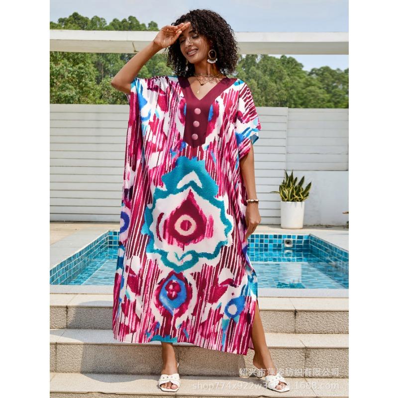 Плюс Размер Женский Новый Пляжный Отдых V-образный Вырез Длинная Юбка Бикини Солнцезащитный Рубашка Купальник С Накидкой