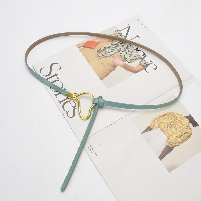 Женский кожаный ремень с узлом и украшением под рубашку, простой и универсальный тонкий ремень из чистой коровьей кожи