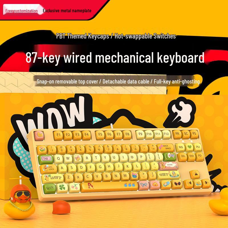 Moa Тематическая проводная механическая игровая клавиатура на 87 клавиш – Милый дизайн PBT для офиса или киберспорта