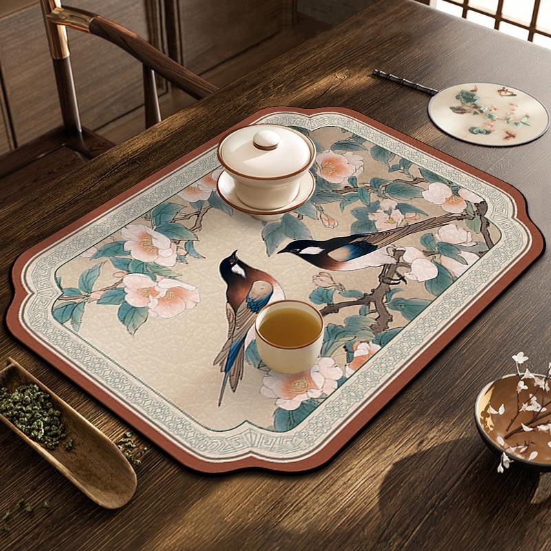 Vintage Leather Placemat PVC Absorbent Mat Insulated Table Bowl Mat Non-slip Drain Mat Kitchen Bar Water Cup Table Mat