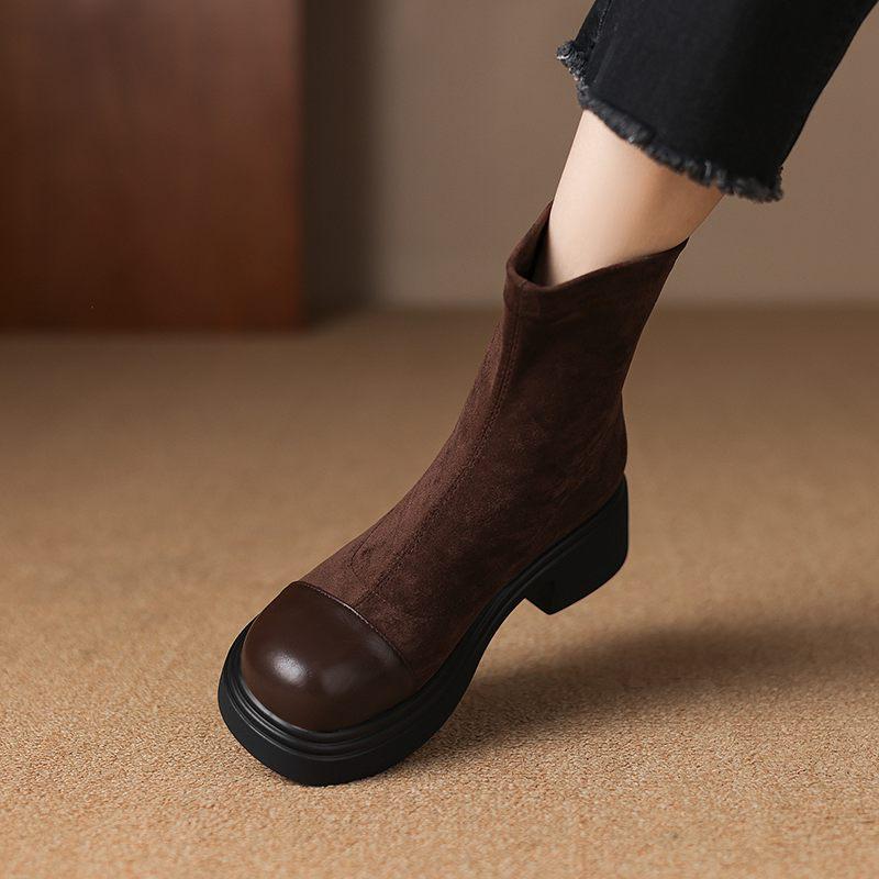 Krazing Pot Microfiber Autumn Winter Shoes Platform Super Size Motorcycle Boots Square Toe Keep Warm Zipper Size 44 Ankle Boots