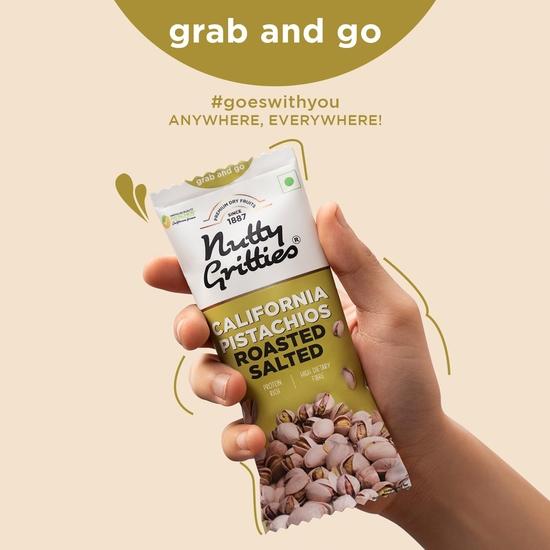 Nutty Gritties Grab And Go Фисташки из Калифорнии Жареные, Слегка Соленые | 210 г (Каждый пакетик 35 г, Упаковка 6 штук)