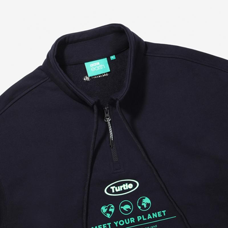 Высокий воротник, молния до середины, темно-синий