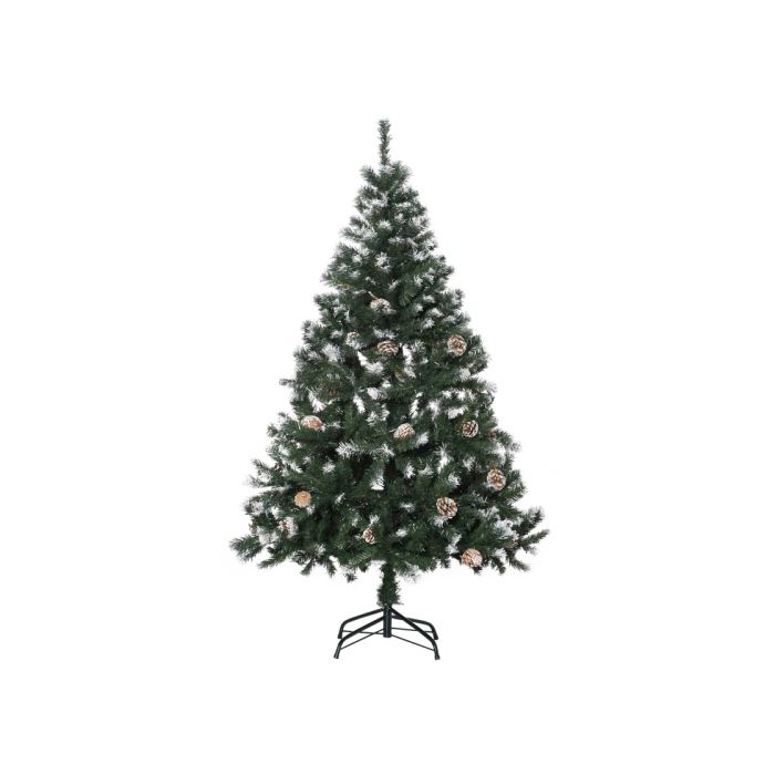 Sapin de Noël artificiel - MUVOE - 150 cm - 676 branches - 41 pommes de pin - pointes enneigées, ignifuge