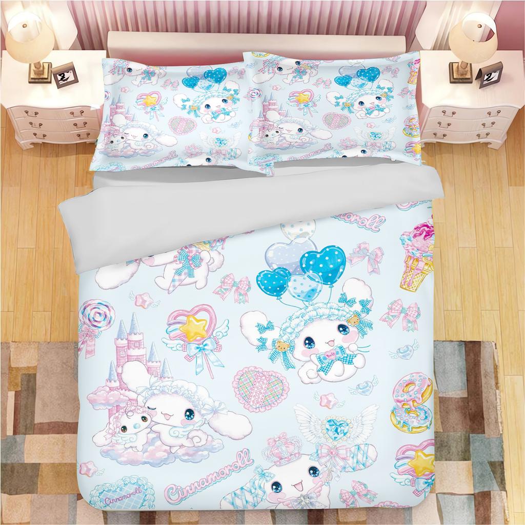 Серия Sanrio Набор постельного белья пододеяльник Kuromi для детей Размер King-size Роскошный чехол 100% Полиэстер 3 предмета Рождественские подарки Декор для дома