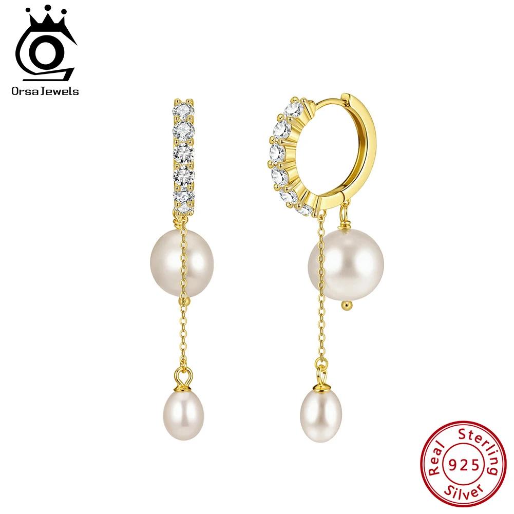 ORSA JEWELS Серьги-подвески из 14-каратного золота и стерлингового серебра 925 пробы с отобранными вручную натуральными барочными жемчужинами для женщин GPE126