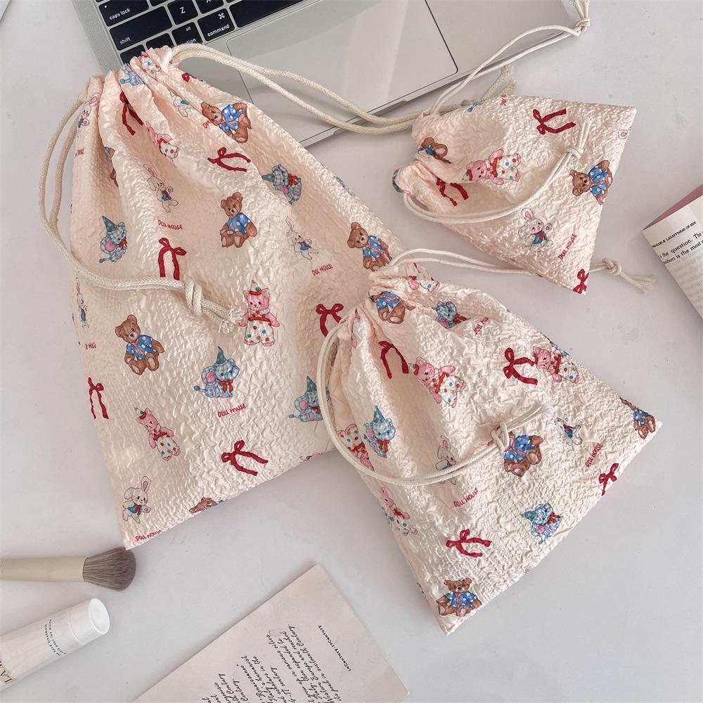 3Pcs/set Printing Drawstring Storage Bag Large Capacity Small Item Pouch  Women
