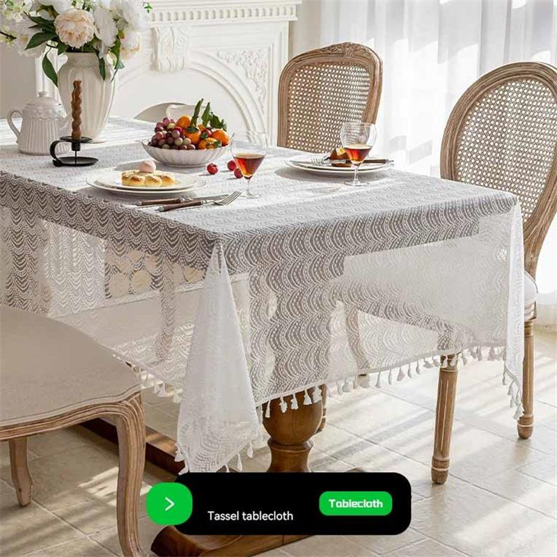 Luxe Tasseled & Jacquard Polyester Tablecloth - Rectangle Lace Dust Cover for Dining & Console Tables Home Decor