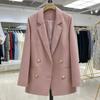 Осенний корейский свободный женский розовый костюм, пальто и куртки в британском стиле, женская офисная одежда