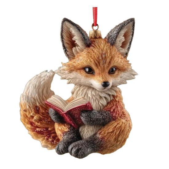 Cute Forest Fox/Raccoon Reading Ornament 2D Flat Acrylic Christmas Ornaments Woodland