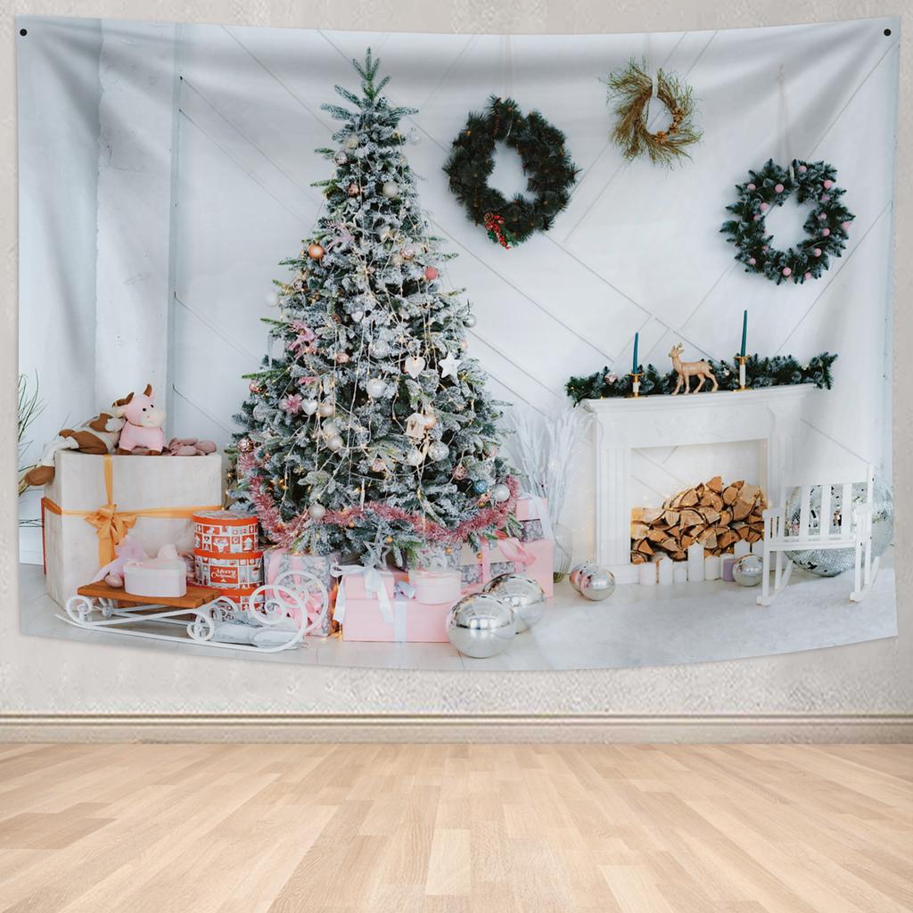 Merry Christmas Santa Claus Fireplace Christmas Gift Print Home Living Room Bedroom Wall Decoration Tapestry