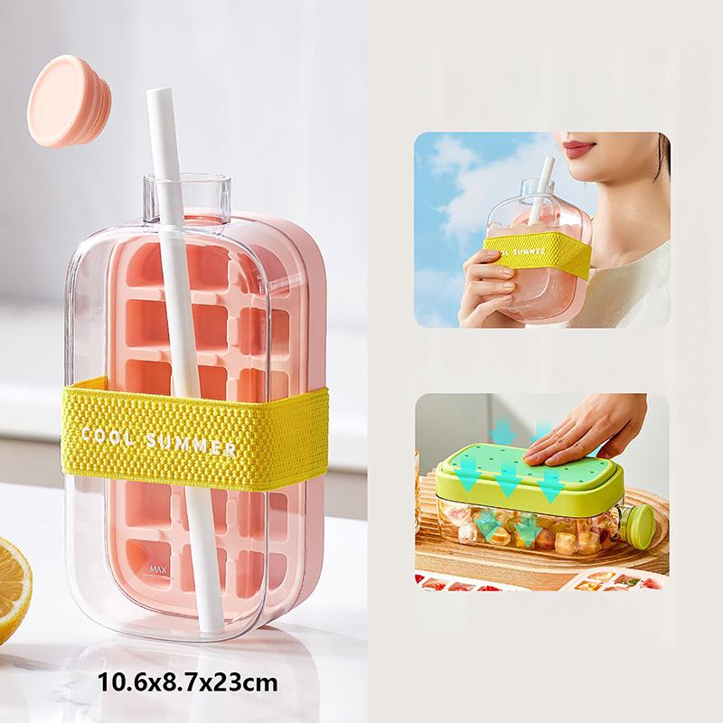 Летний поднос для кубиков льда с соломинкой 2 в 1 поднос для льда и бутылка для воды для льдогенератора без касания силиконовый кубик льда портативный чайник
