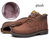 Зимние мужские ботинки до щиколотки, рабочие ботинки, кожаные ботинки для работы на открытом воздухе, плюшевые теплые рабочие ботинки, мужские ботильоны