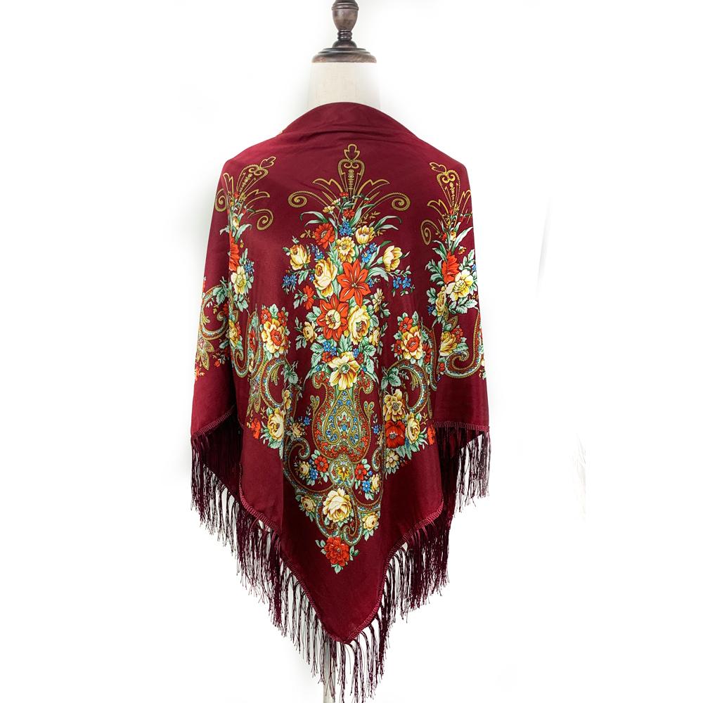 130*130Cm Luxury Floral Print Russian Square Scarf Women Fringed Bandana Scarves Pareo Lady Headband Scarves Babushka Head Wraps