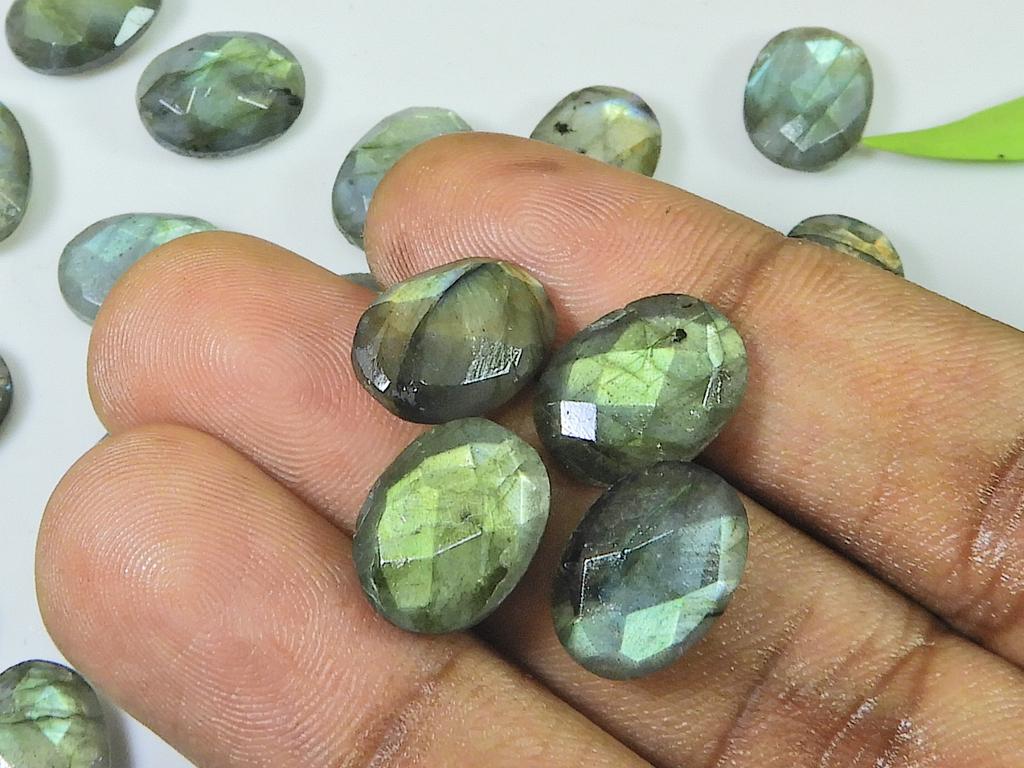 25 шт. 10X14MM натуральный лабрадорит с обеих сторон шахматной огранки овальный драгоценный камень россыпью LM-1237