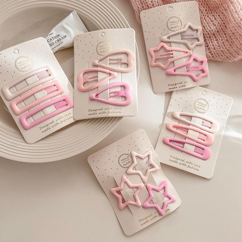 3Pcs/Set Hairpins For Women Girls Star Bb Hair Clips Pin Mini Korean Style Frosted Pink Color Snap Ornaments Accessories