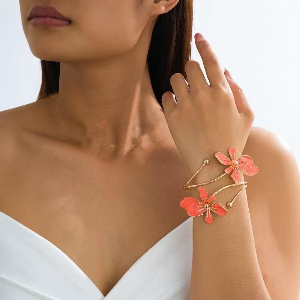 Adjustable Flower Bracelet Enamel Glaze Armband Fairy Open Arm Bangle Girls