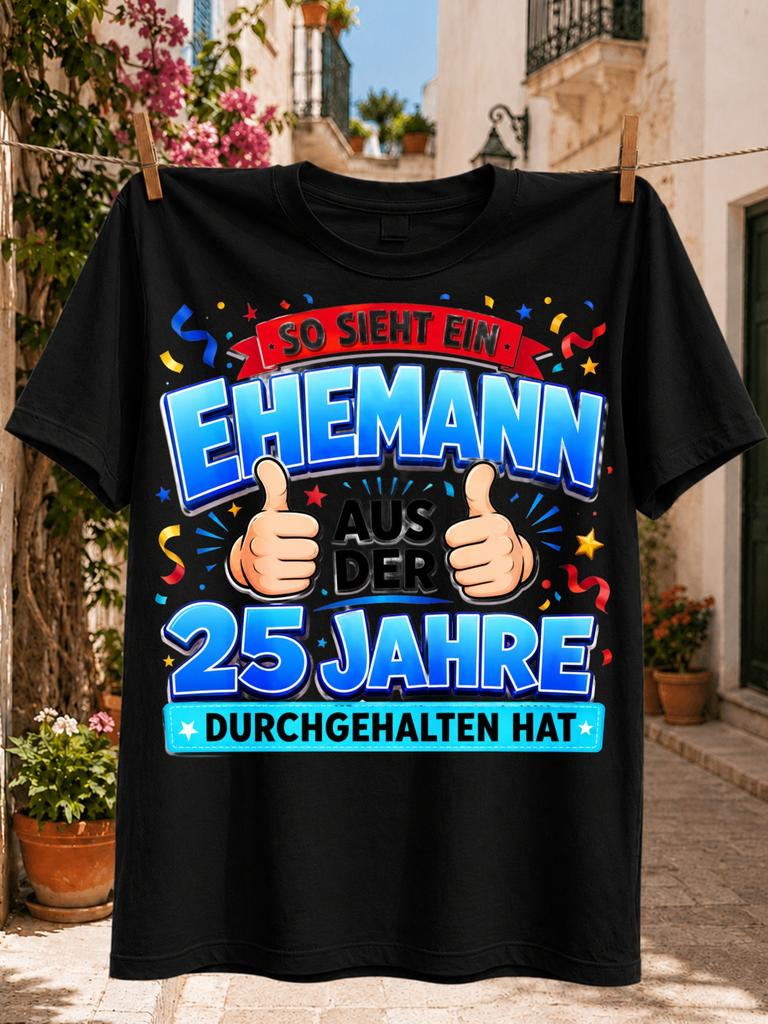 Husband After 25 Years With Gerunisex Anniversary Joke Thumbs Up Confetti And Bold Blue Celebration Unisex All Tshirt