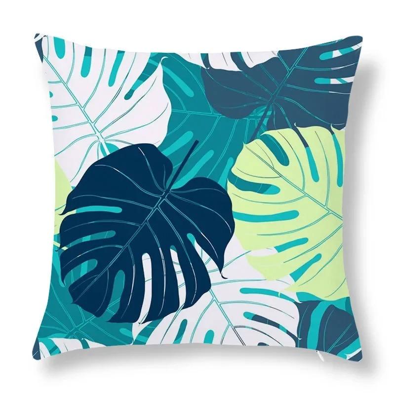 Green Leaf Print Decorative Pillowcase Car Sofa Square Cushion Pillowcase