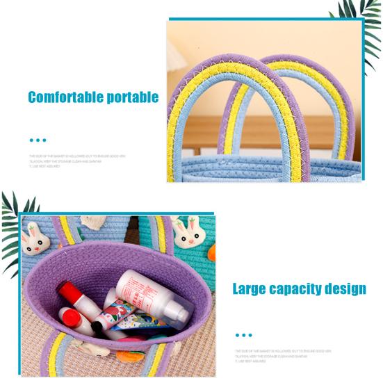 Easter Woven Basket with Handle Cotton Woven Bunny Egg Hunt Basket with Rabbit And Carrot Empty Easter Treat Bag for Gifts Candy