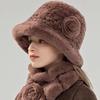 Rex Rabbit Hair Hat Scarf Set Female Winter Thickened Warm Middle-aged and Elderly Mother Old Lady Grandma Ear Protection Fur Hat