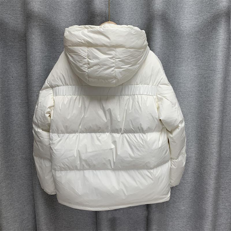 Зимняя свободная однотонная куртка с мягкой подкладкой на молнии и воротником с капюшоном, универсальное теплое белое пальто на утином пуху для женщин