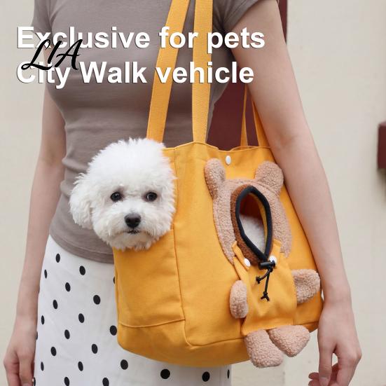 Small Dog Shoulder Bag Pet Carrier Tote Bag, Bear Design Carrying Pouch with Head Hole, Travel Single for Cats Dogs