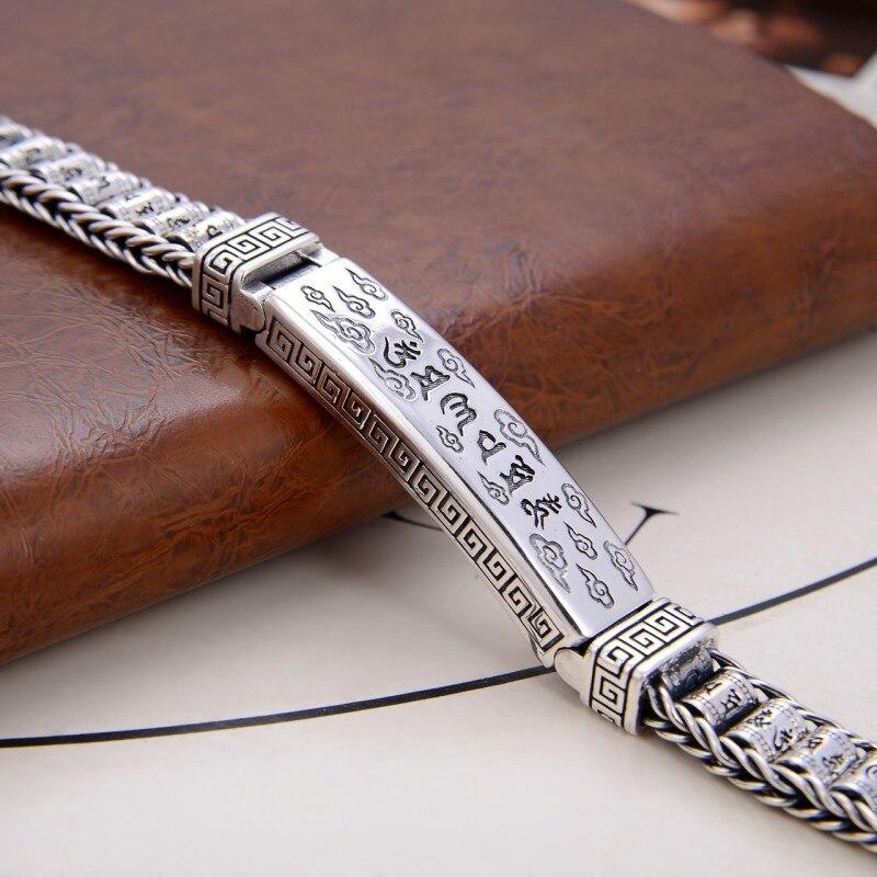 Трендовый мужской браслет из настоящего серебра S925, шестизначные буддийские мантры, молитвенные колеса ручной работы, ювелирные изделия на удачу