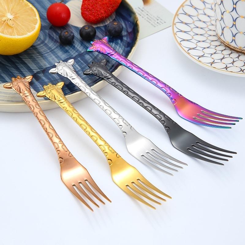 1piece 304 Stainless Steel Coffee Spoon Cartoon Giraffe Shaped Spoon Animal Cake Dessert Fork / Spoo