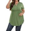 Women's Solid Color Large Size  V Neck Button-Up Top Casual Short Sleeve Flowy Top