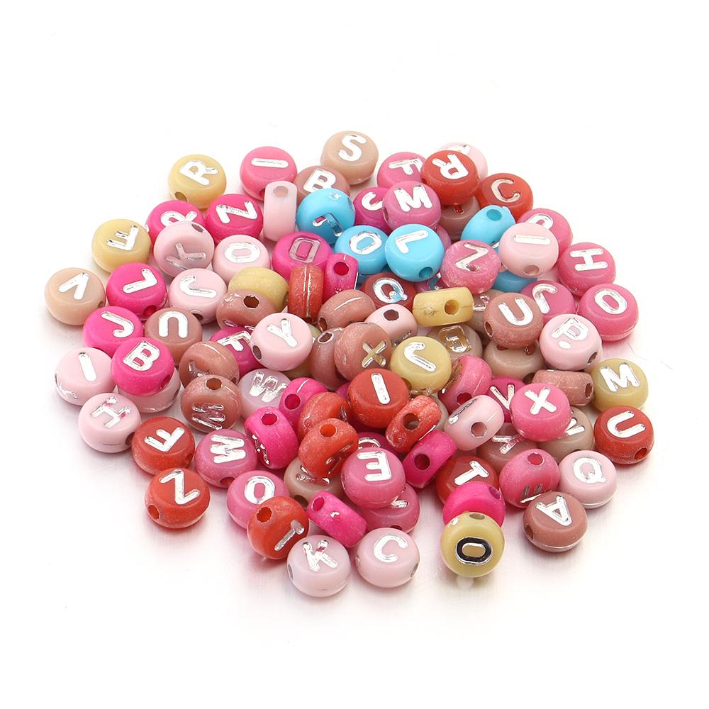 100pcs/Lot 7mm Flat Round Letter Beads for Jewelry Making Acrylic Alphabet Beads Loose Beads DIY Bracelet