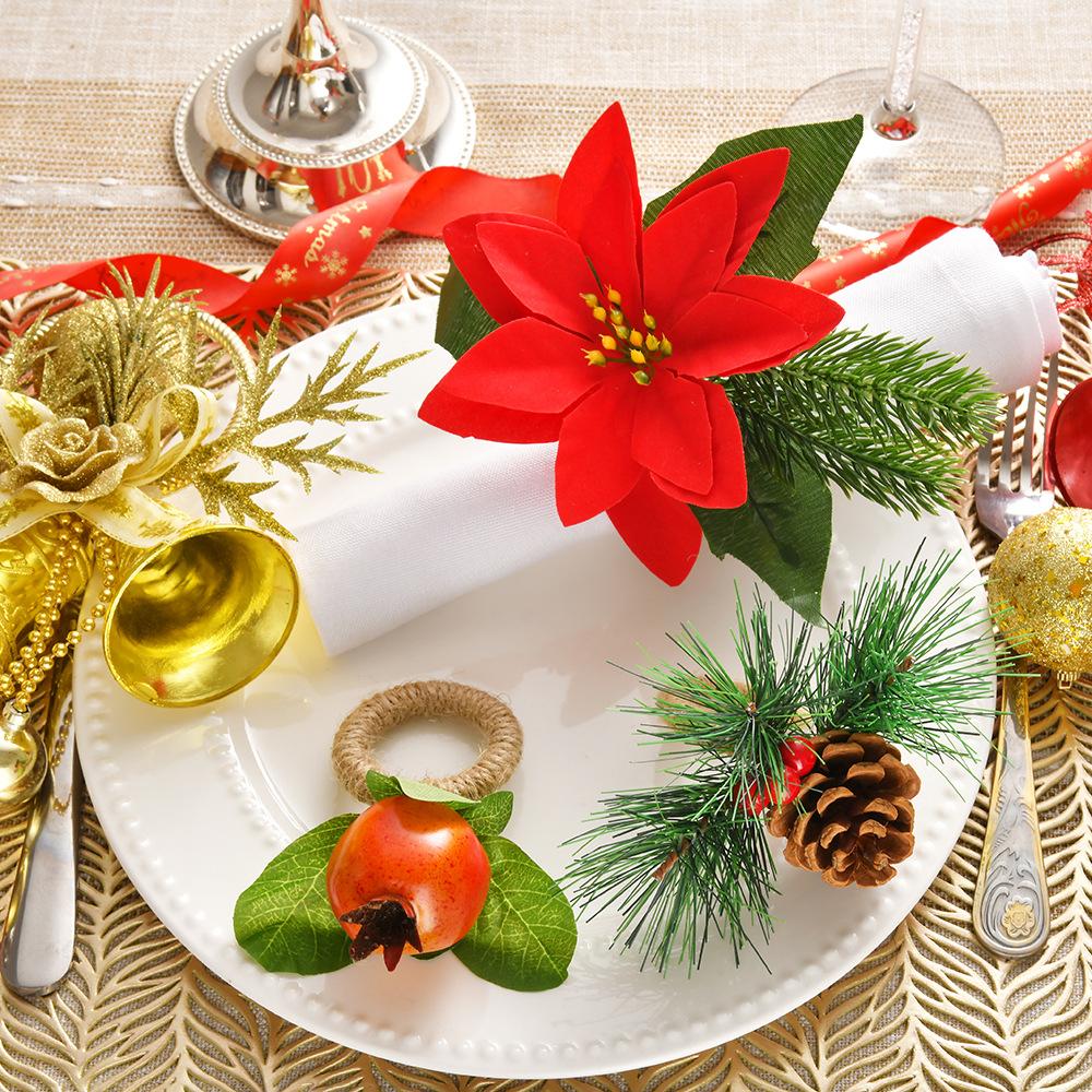 12pcs/lot New Creative Red Christmas Flower Napkin Ring Hand-woven Pomegranate Napkin Button Napkin Ring